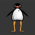 Stylized Low Poly Penguin Figure With Red Heart On Chest Orange Beak And Yellow Feet