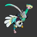 Fantasy Game Animated Character With White Wings Green Accents Purple Top And Clawed Feet