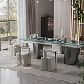Modern Tea Table and Chairs with Green Marble Surface and Tea Accessories in Bright Indoor Space