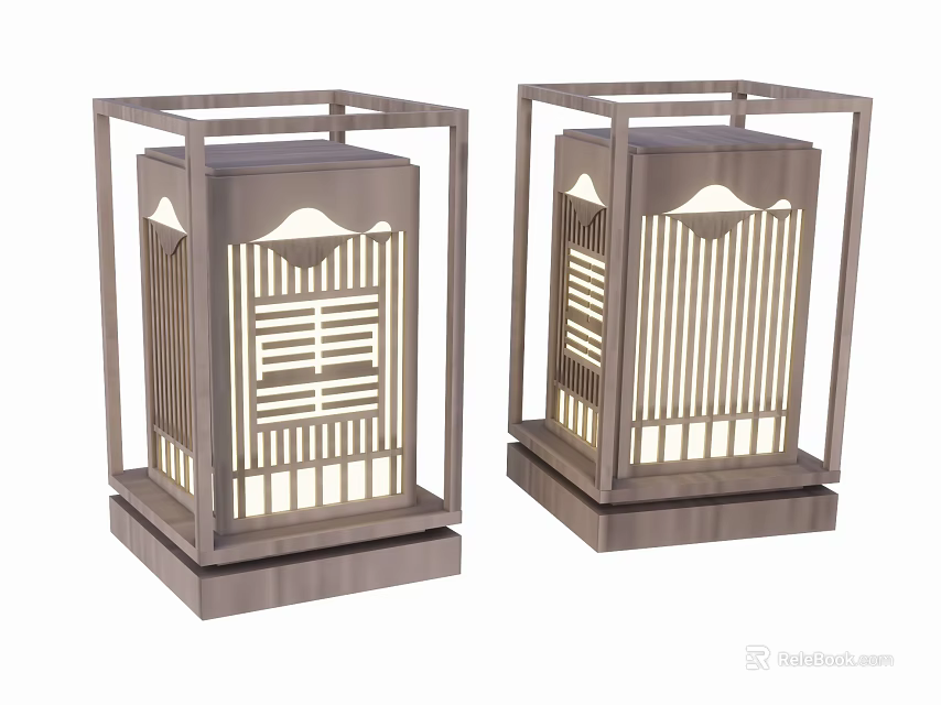 Double Modern Decorative Lanterns With Square Frame And Geometric Lighting Design 3d model