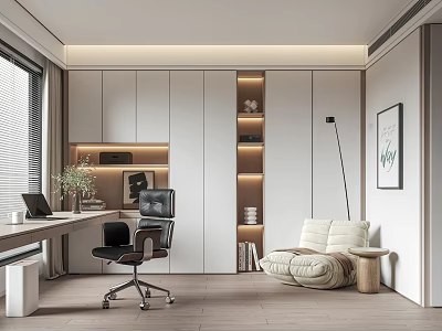 Study Desk and Chair Bookcase Lazy Sofa Office Chair Floor Lamp 3d model