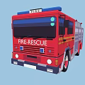 Red Fire Rescue Truck With Blue Emergency Lights Ladder And Lettering