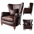 Brown Leather Single Sofa With Comfortable Armrests And Decorative Wooden Legs