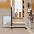 Spacious Two Story Pet Shop Interior With Yellow Blue Structure Pets Counter And Staircase