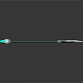 Arrow Weapon With Green Arrowhead Blue Shaft Silver Fletching On Reflective Surface