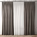 Elegant Brown And White Pleated Curtains With Sheer Panels For Indoor Wall Decor