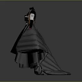 Modern 3D Designed Black Long Dress With Puffy Skirt White Lines And Brown Belt