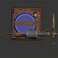 Wooden Tower Structure With Wind Vane Windmill Parts And Blue Barrel