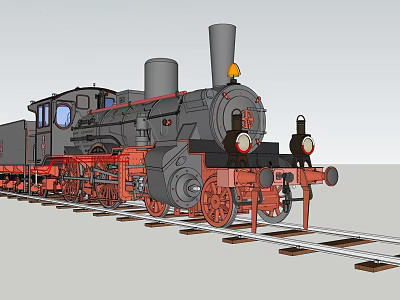 Vintage Steam Train Design With Black Body Red Wheels On Railway Tracks 3d model