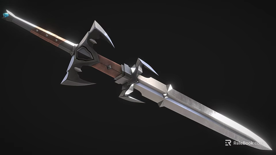 Detailed Ornate Medieval Sword With Wooden Handle And Sharp Metal Blade 3d model 