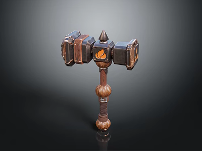 Hardware Tool Hammer With Wooden Handle Metal Head And Decorative Square Sides Flame Logo 3d model