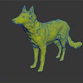 Brown and white dog standing on dark background with reflective floor 3d model