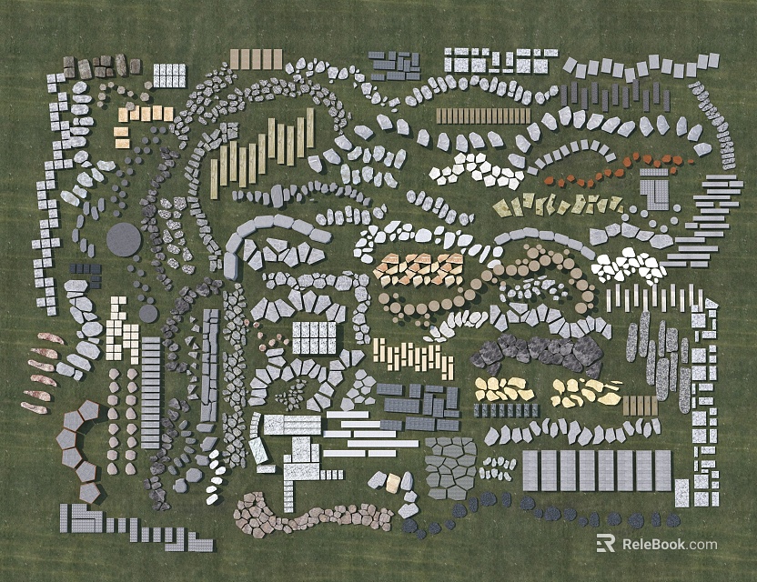 Natural Stone Stepping Stones With Various Shapes For Garden Path Landscaping Layouts 3d model 