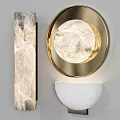 Elegant Modern Wall Lamp With Gold Round Frame And Marble Texture Shade For Interior Decor 3d model