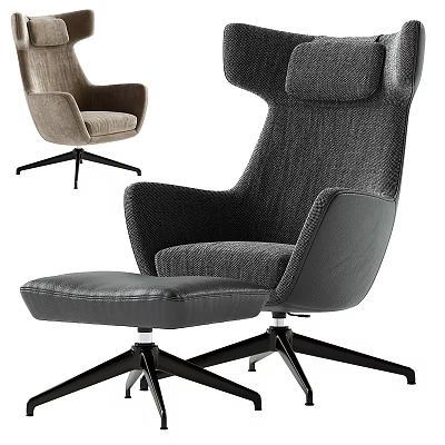 Modern High Back Office Chair With Fabric Upholstery Swivel Base And Leather Footstool 3d model