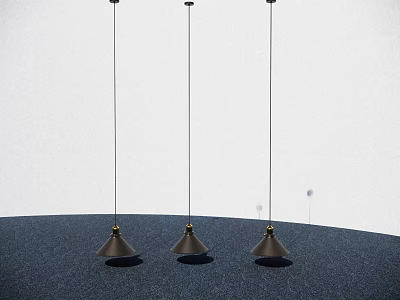 Three Conical Pendant Lights Hanging Over Dark Round Tabletop With Light Background 3d model