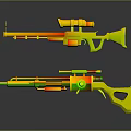 Cartoon Style Sniper Rifle And Rifle With Vibrant Colors And Scope Design