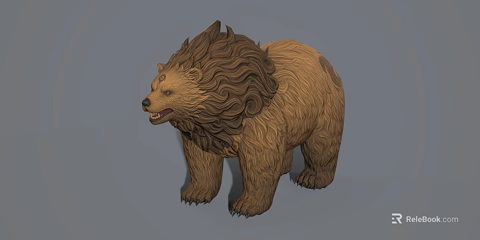Brown Bear With Curly Mane And Fluffy Fur 3D Model Design 3d model
