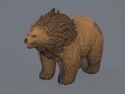 Brown Bear With Curly Mane And Fluffy Fur 3D Model Design 3d model