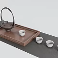 Traditional Tea Set With Brown Tray Teapot And White Ceramic Teacups