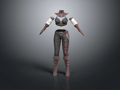 Game And Movie Character Leather Costume Design With Waist Belt And Arm Straps 3d model