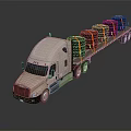 White Flatbed Truck Transporting Multiple Covered Goods With Black Tarps On Trailer