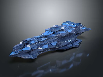 Futuristic Blue 3D Geometric Spaceship Model With Sharp Edges And Reflective Surface 3d model