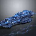 Futuristic Blue 3D Geometric Spaceship Model With Sharp Edges And Reflective Surface
