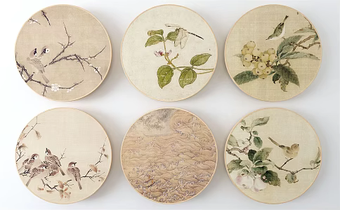 New Chinese Style Round Frame Painting Hanging Painting 3d model