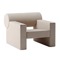 Beige Upholstered Leisure Chair With Modern Minimalist Design And Square Armrests