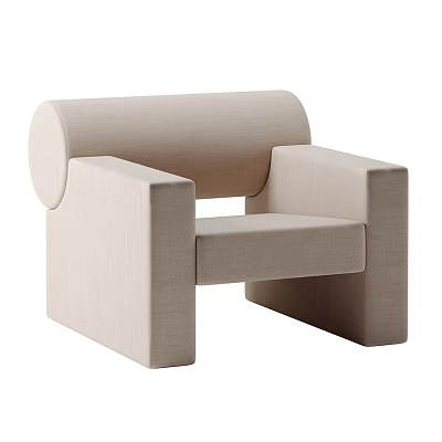 Beige Upholstered Leisure Chair With Modern Minimalist Design And Square Armrests 3d model