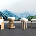 Solid Wood Dressing Stool Makeup Stool Fabric Soft Bag Low Stool Shoe Changing Stool Shoe Wining Stool Sitting Pier Backrest Round Bench 3d model