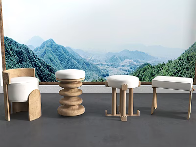 Solid Wood Dressing Stool Makeup Stool Fabric Soft Bag Low Stool Shoe Changing Stool Shoe Wining Stool Sitting Pier Backrest Round Bench 3d model