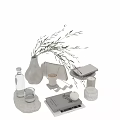 Decorative Ornament Set With Ceramic Vase Olive Branches Glass Cup Tray And Books