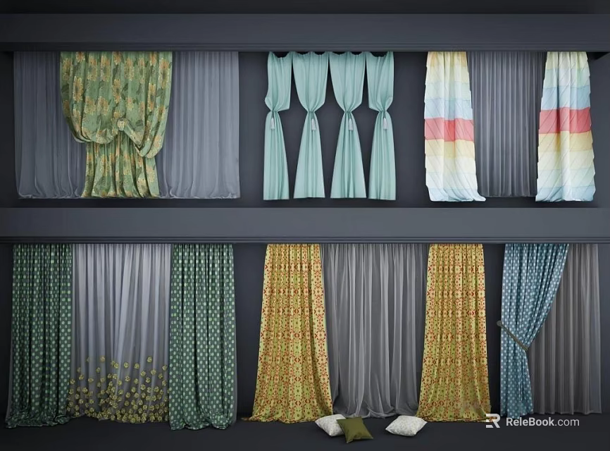 Various Curtain Styles With Different Colors For Home Window Decoration 3d model