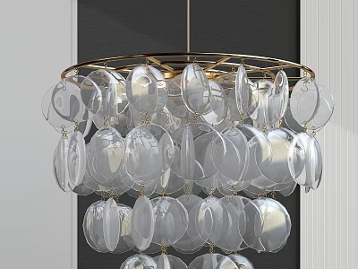 Elegant Crystal Chandelier With Transparent Circular Decorative Pieces And Golden Metal Frame 3d model