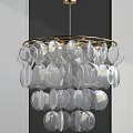 Elegant Crystal Chandelier With Transparent Circular Decorative Pieces And Golden Metal Frame