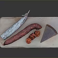 Wooden Cutting Board With Sausages Cheese And Meat Slices For Kitchen Use