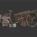 Vintage Wooden Cart With Clay Pots Small Table And Tools In Rustic Style