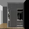 Modern Wardrobe Interior With Glass Door Hanging Clothes Drawers And Suitcase