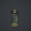 Elegant Ornamental Decor Set With Metal Birdcage Green Accents And Intricate Top Design
