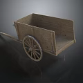 Traditional Wooden Hand Cart With Large Wheel And Square Frame Structure