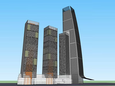 Modern High Rise Office Buildings With Glass Curtain Walls And Blue Sky Background 3d model