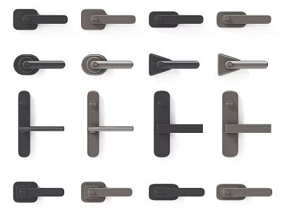 Various Modern Metal Door Handles In Different Design Styles On White Background 3d model