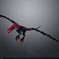 Fantasy Pterosaur 3D Model with Purple Pink Black Wings and Red Claws on Gray Background