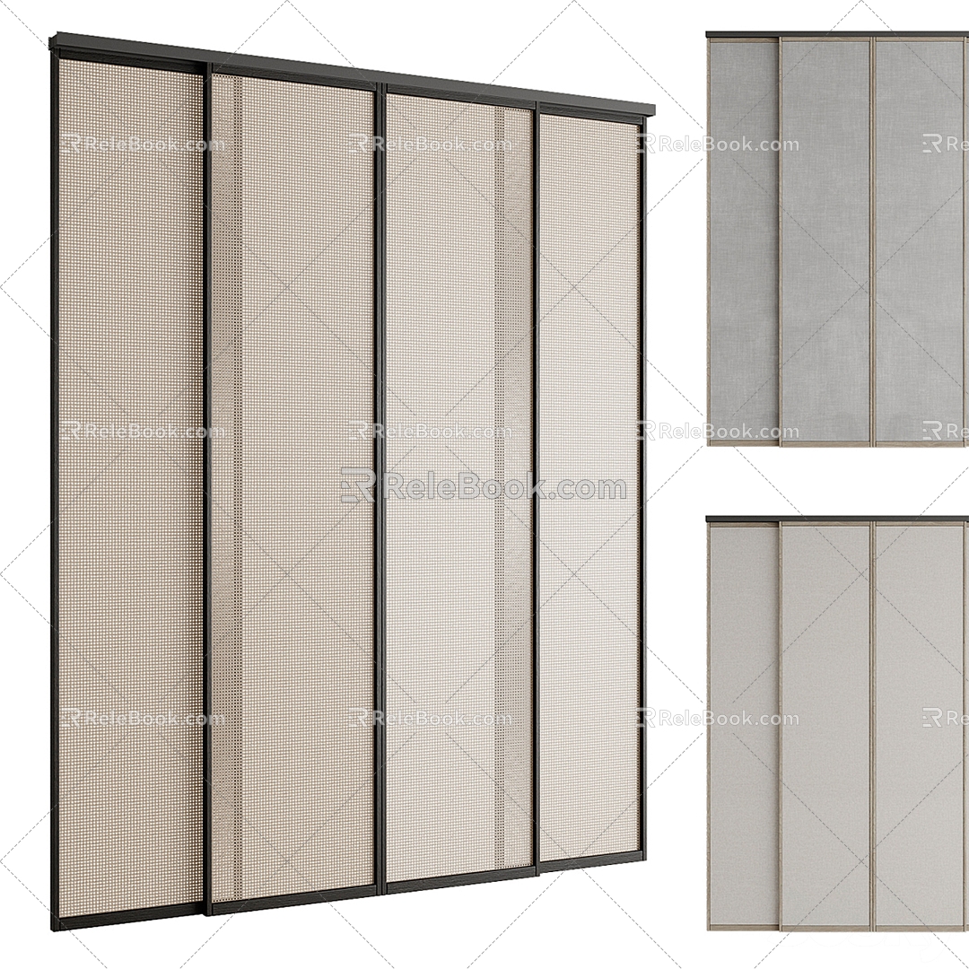 Solid Wood Moving Door Wardrobe Wardrobe Door 3d model