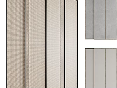 Modern Sliding Doors With Beige Light Gray Fabric Panels And Black Frames Design 3d model