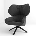Gray Modern Accent Chair With Upholstered Fabric Pleated High Backrest And Swivel Black Metal Base