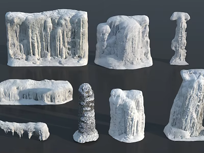 Natural Frozen Rock Formations With Various Ice Shapes And Snow Covered Structures 3d model