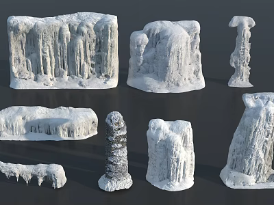 Natural Frozen Rock Formations With Various Ice Shapes And Snow Covered Structures 3d model